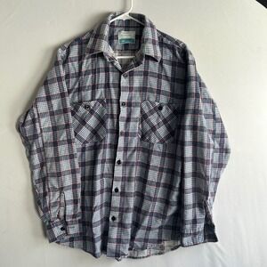 Vintage Sears Work Leisure Plaid Shirt Blue Red White Mens LT 16-16.5 0492